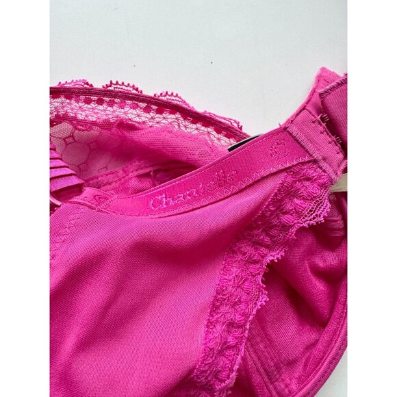 CHANTELLE Fuchsia Pink Embroidered Logo Lace 38Balconette Bra, Size 34DDD - Picture 7 of 12